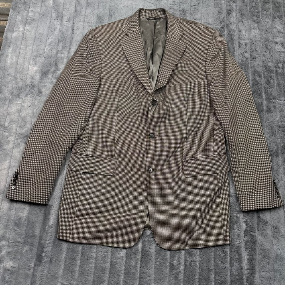 Roberto Villini Couture Mens 42 Wool Silk Blazer Grey Black Micro Check Italy